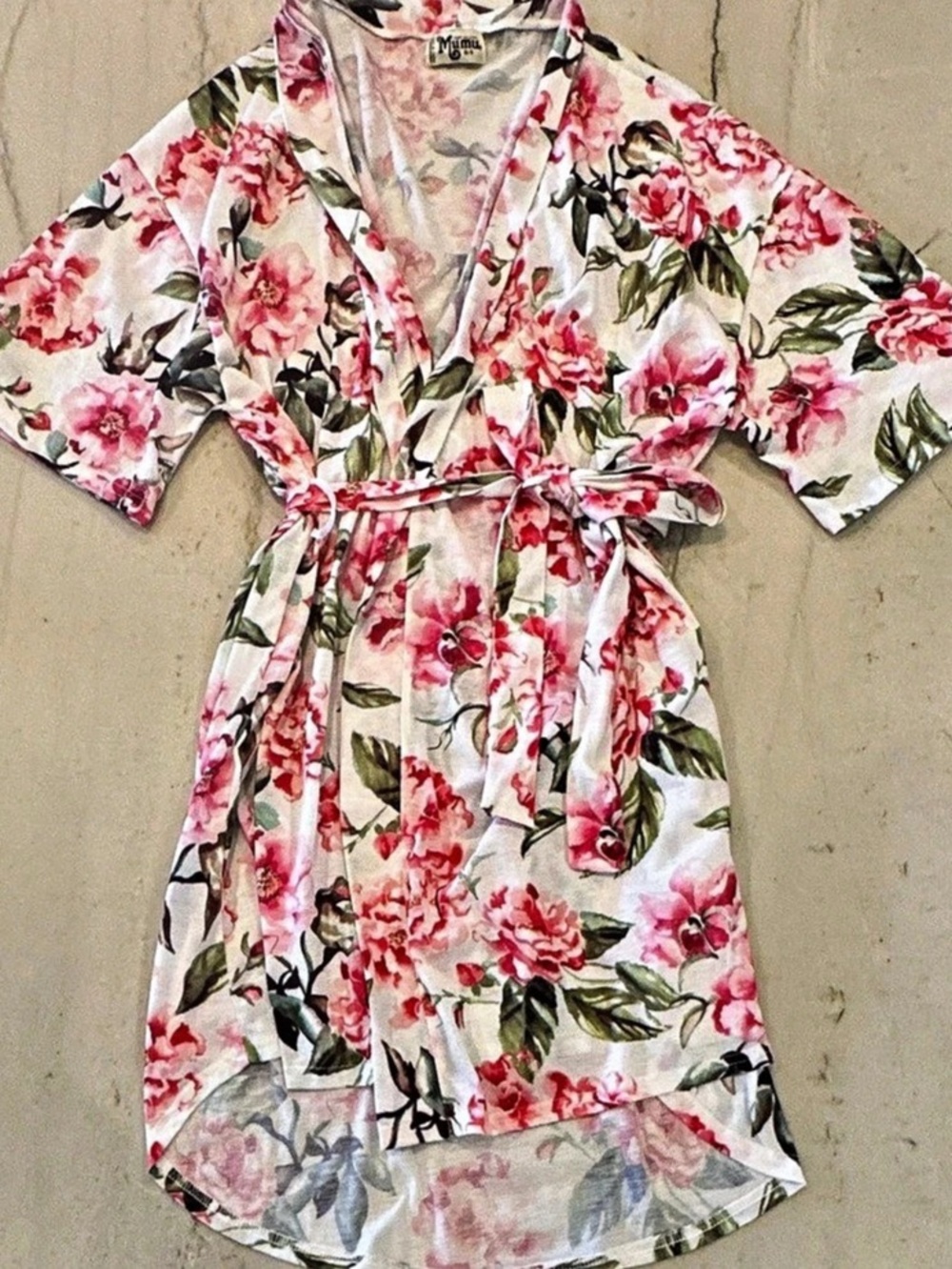 Mumu Floral Wrap Robe in Pink & White Like New